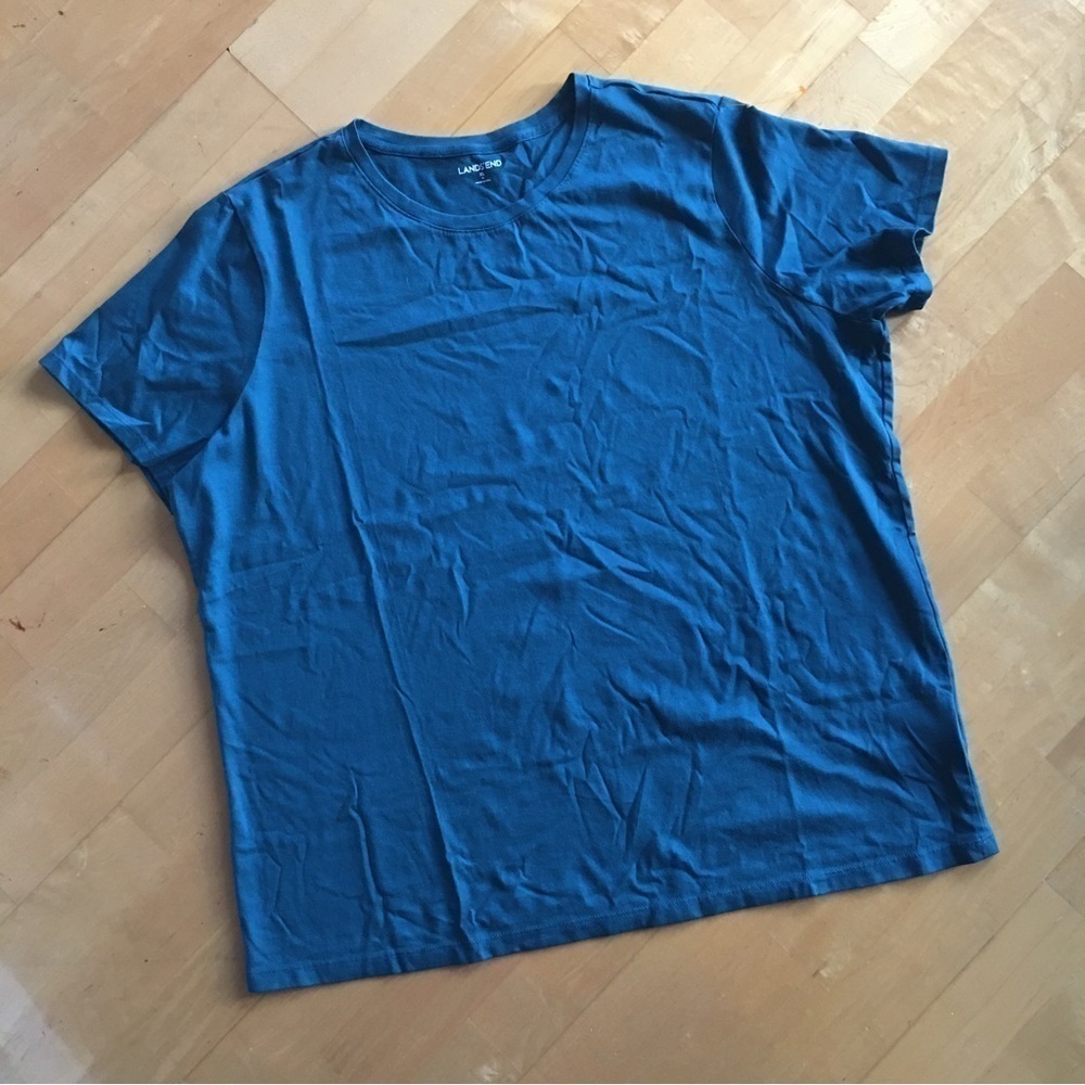 Land’s End Crew Neck 100% Cotton Tee, Teal Blue, Size XL